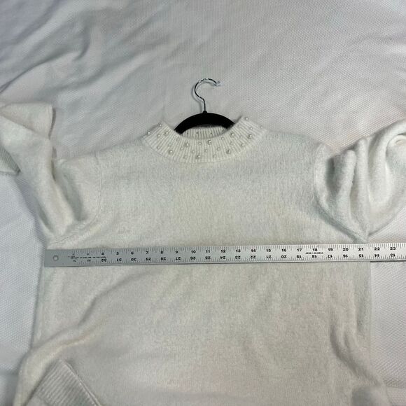 Elle White Pearl Neckline Detail Soft Mock Neck Sweater - Picture 4 of 8